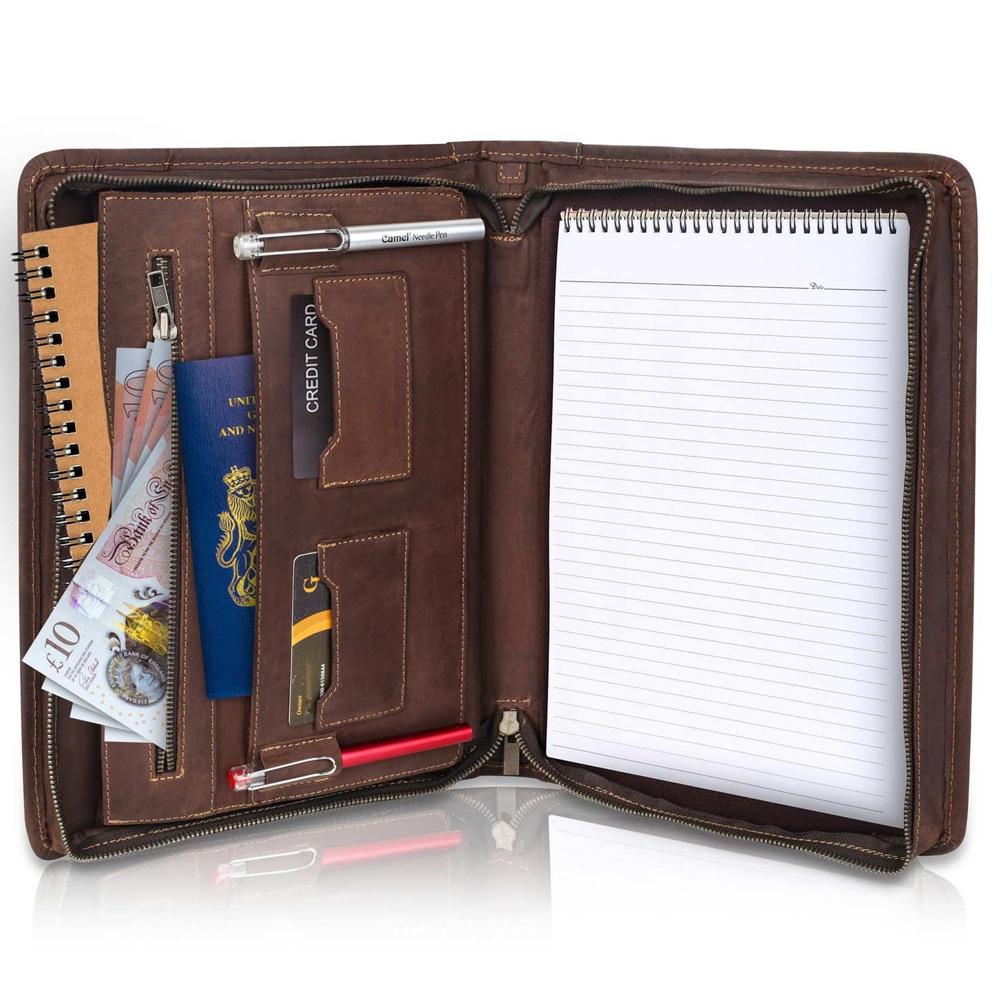 A4 Leather Zipper Portfolio Padfolio - Gower