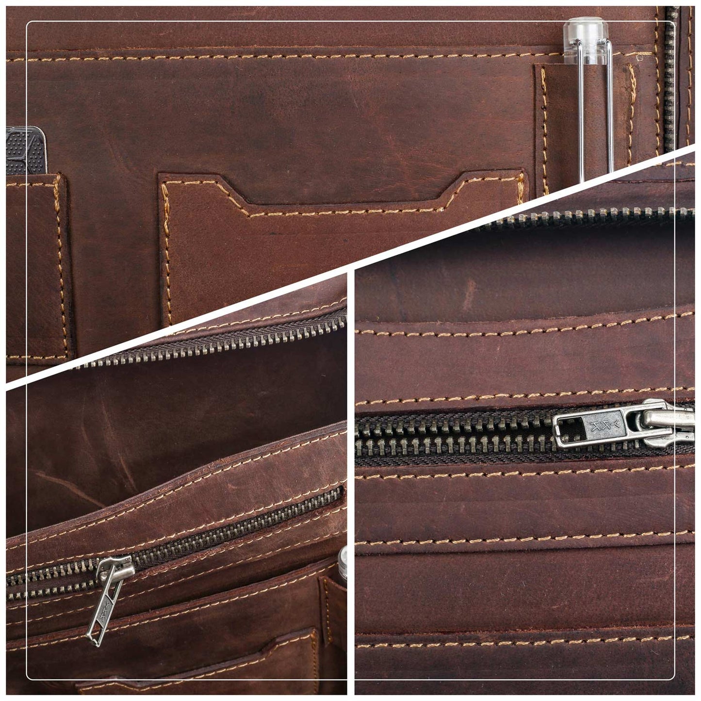 features of brown A4 leather portfolio