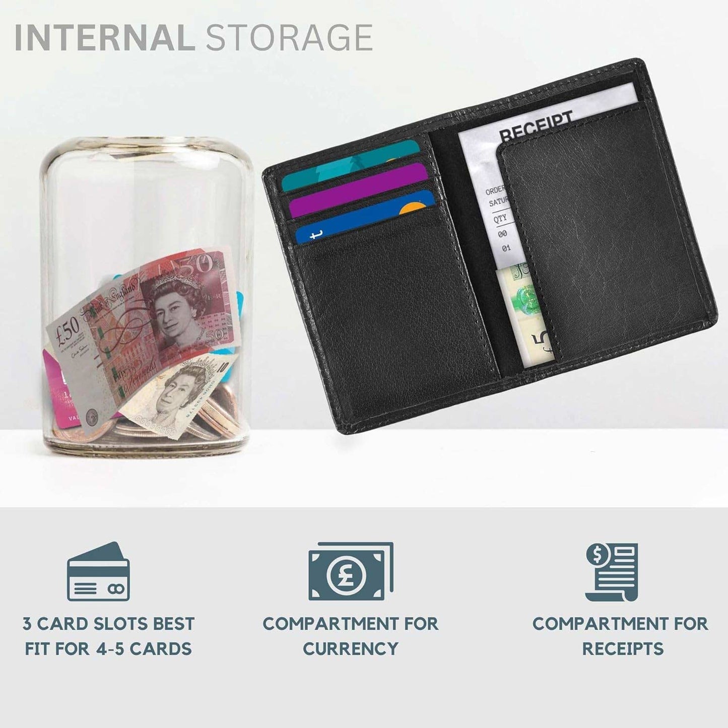 Leather Bifold Receipt and Card Holder