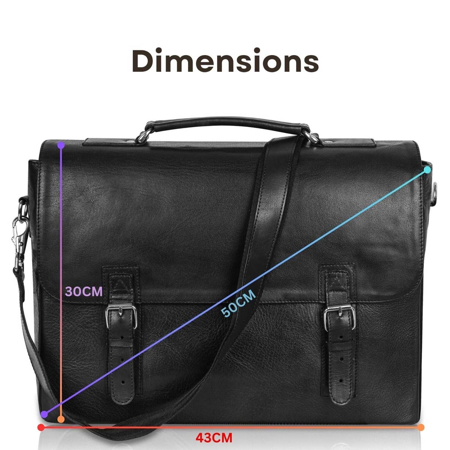 Leather Briefcase Messenger Bag for Men - Black