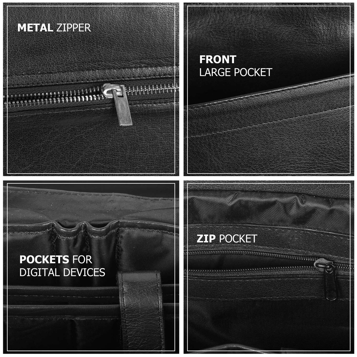 Leather Briefcase Messenger Bag for Men - Black