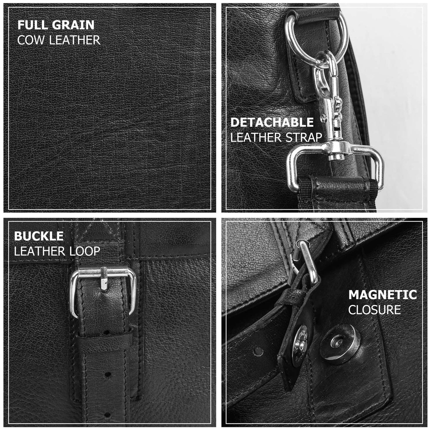 Leather Briefcase Messenger Bag for Men - Black