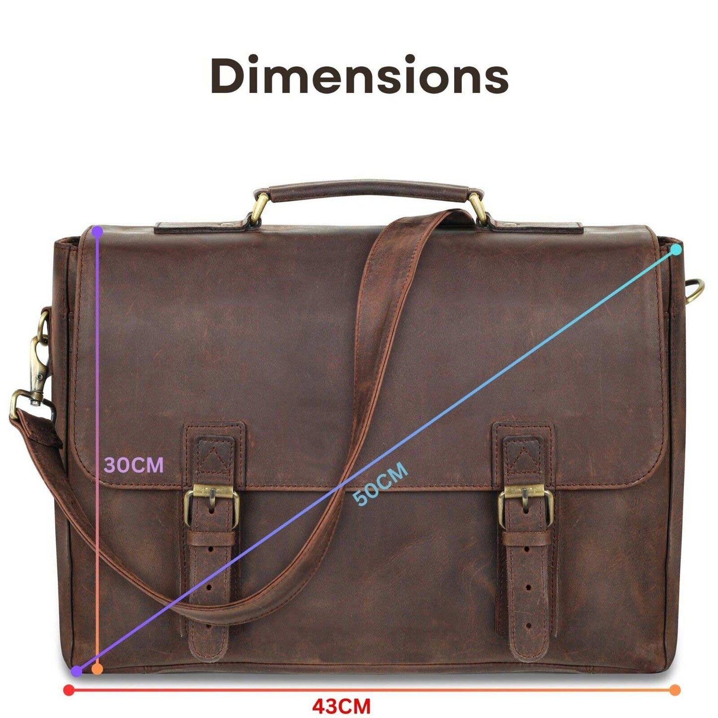 Leather Briefcase Messenger Bag for Men - Brown