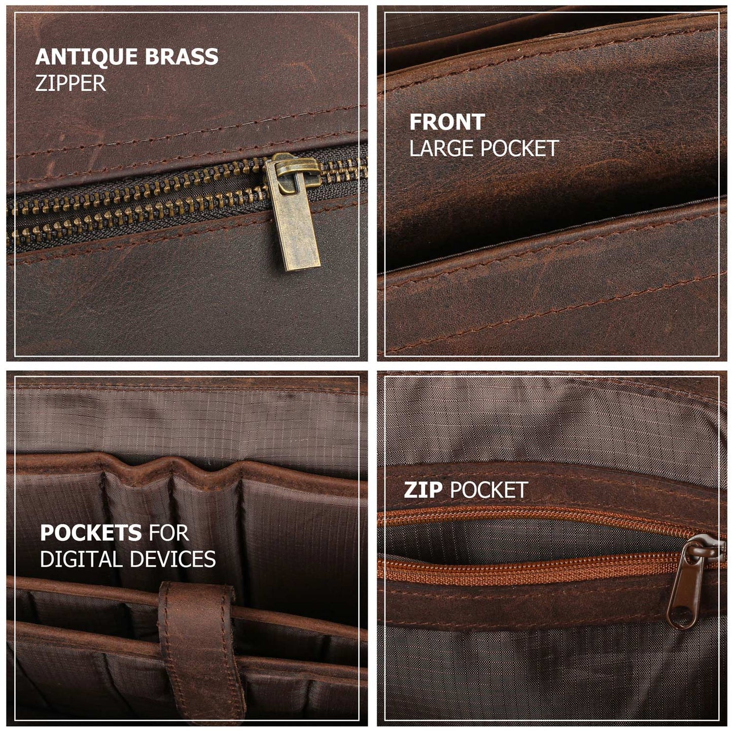 Leather Briefcase Messenger Bag for Men - Brown