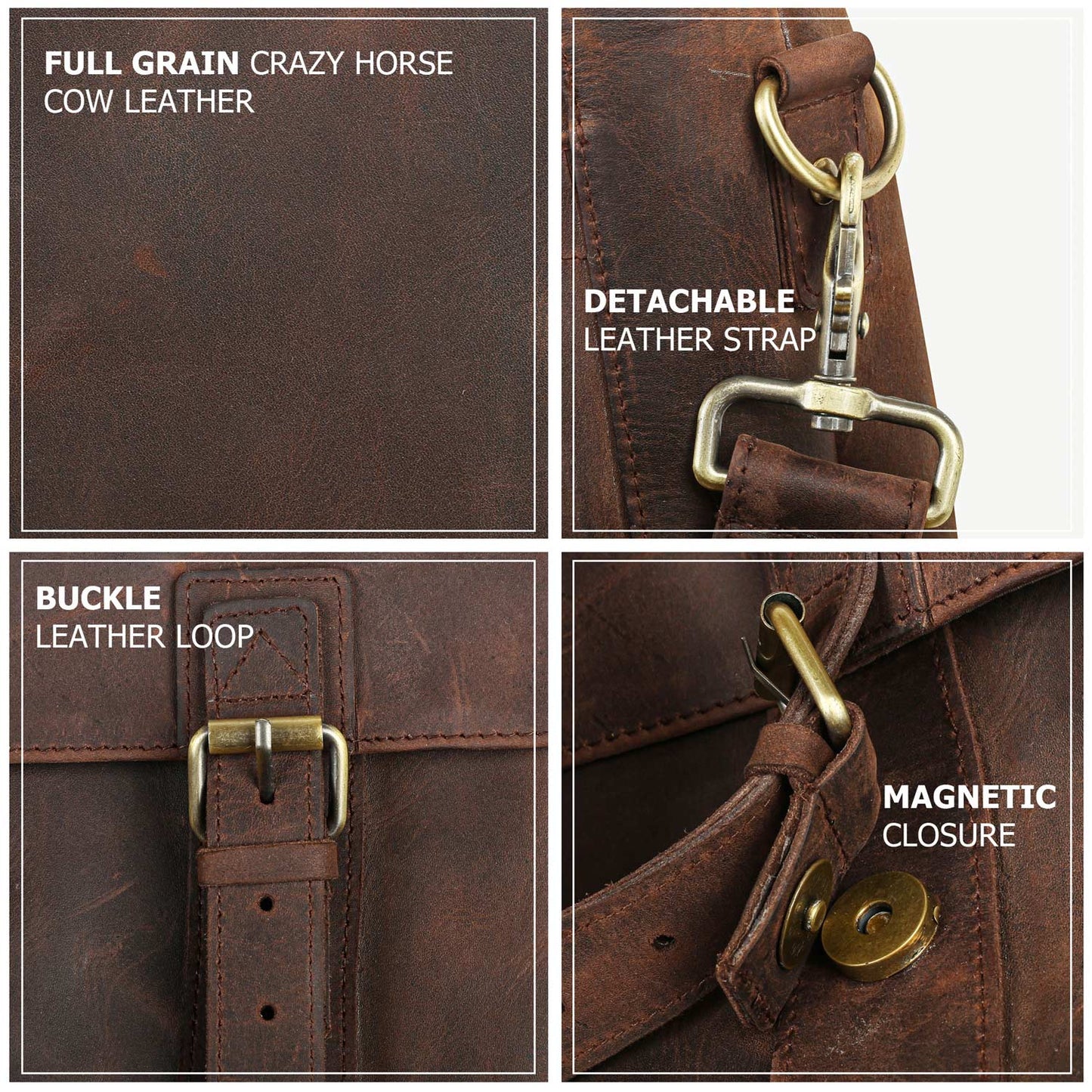 Leather Briefcase Messenger Bag for Men - Brown