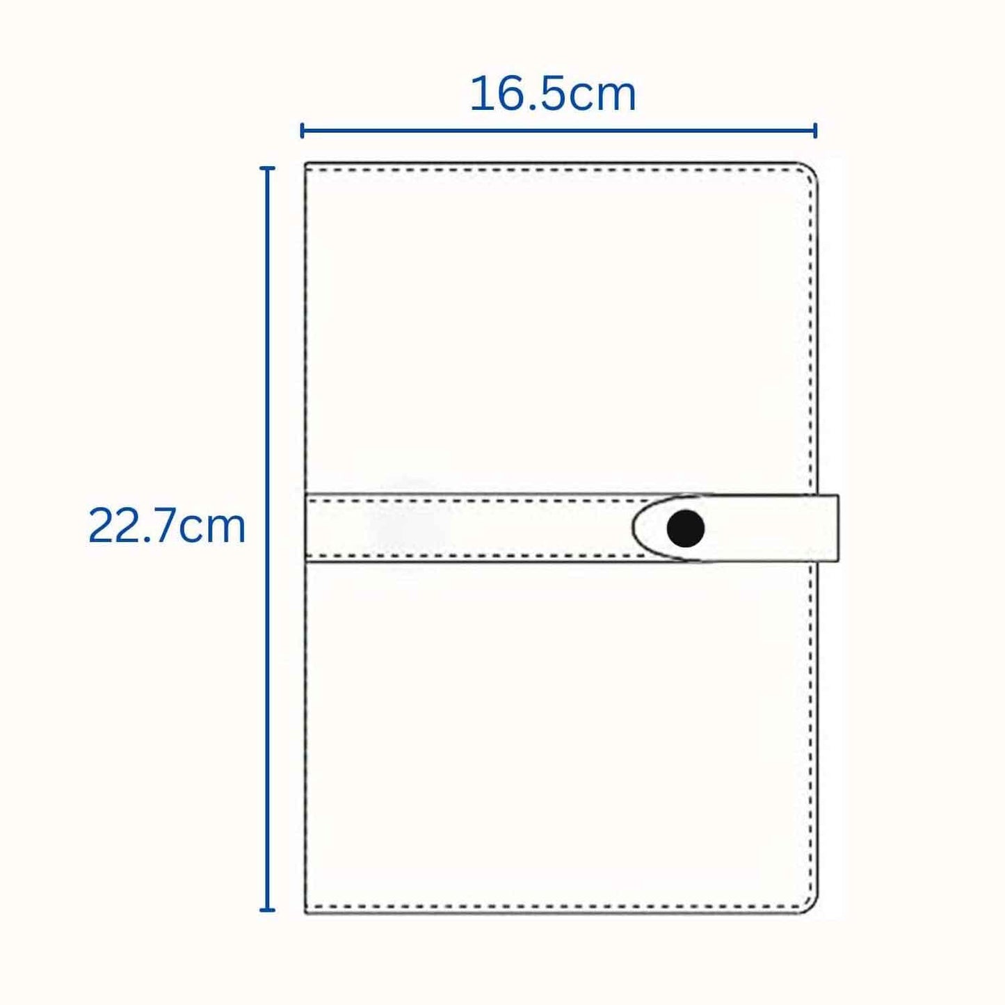 Black full-grain leather A5 refillable notebook cover Trowik with dimensions 16.5cm x 22.7cm on a white background