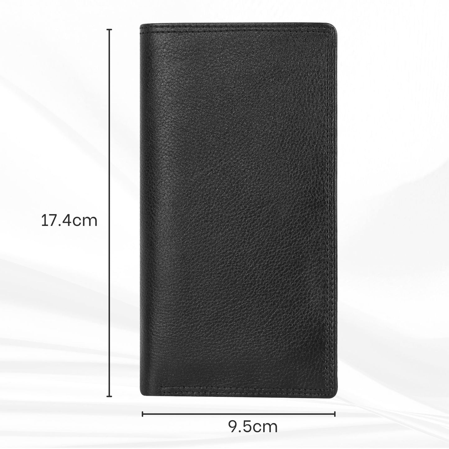 Slim Cowhide Leather Long Bifold Wallet with Coin and Cash Pockets