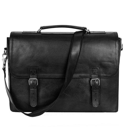 Leather Briefcase Messenger Bag for Men - Black