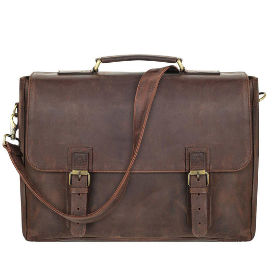 Leather Briefcase Messenger Bag for Men - Brown