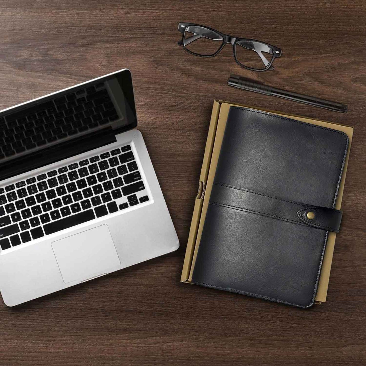Black full-grain leather A5 refillable notebook cover Trowik