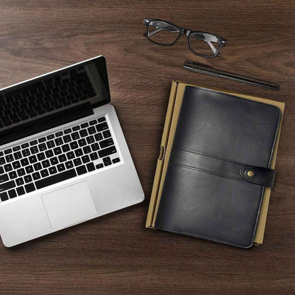 Black full-grain leather A5 refillable notebook cover Trowik
