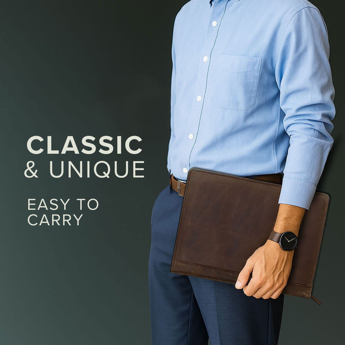 Zipped A4 Leather Portfolio Padfolio - Gower