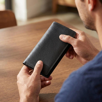 Slim Cowhide Leather Long Bifold Wallet with Coin and Cash Pockets