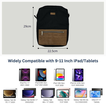 Crossbody Tablet iPad Bag - Black/Brown