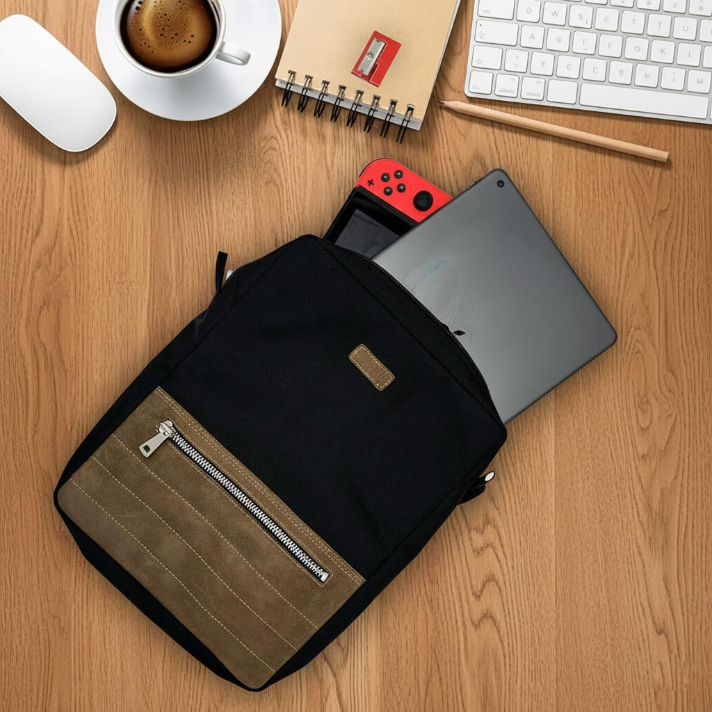 Crossbody Tablet iPad Bag - Black/Brown