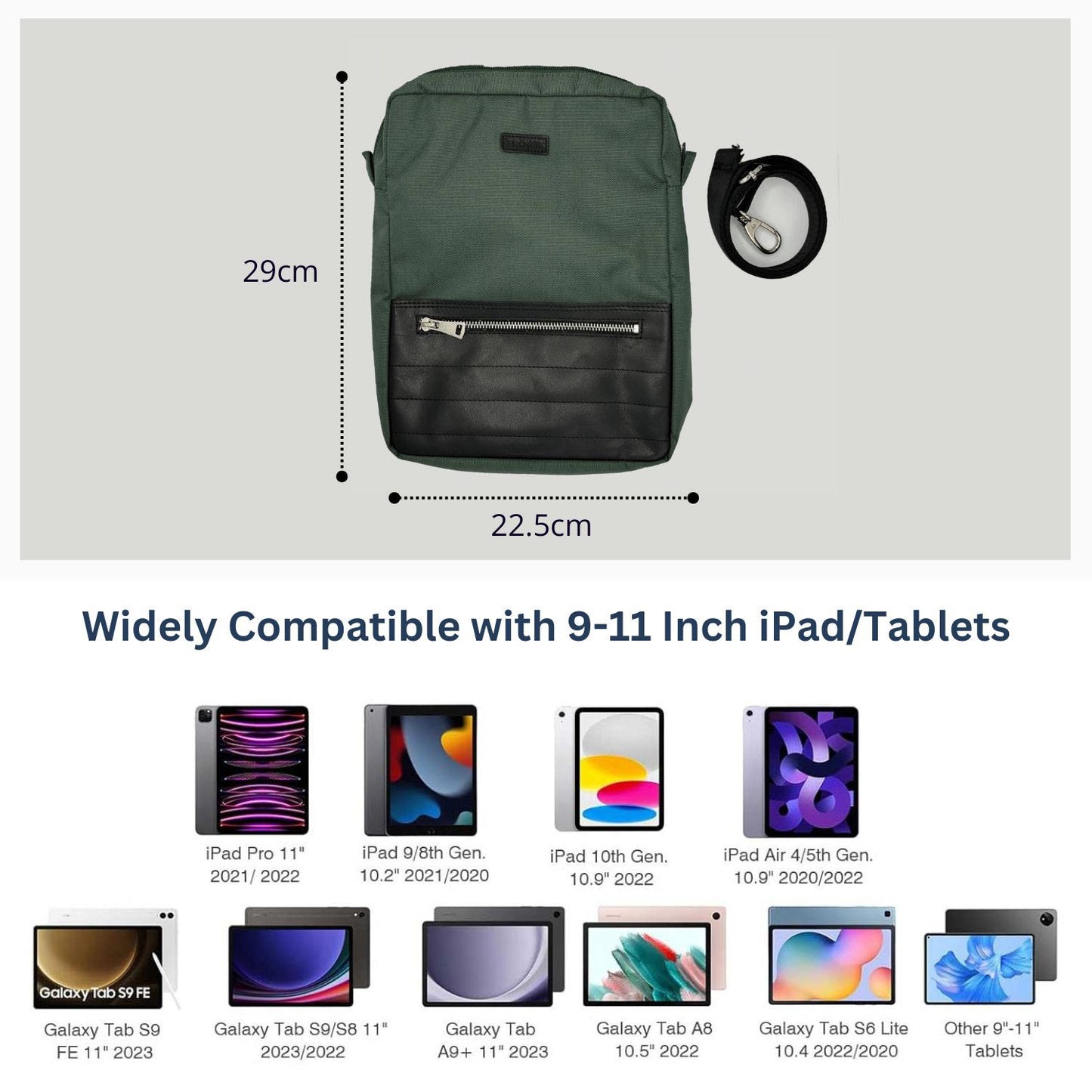 Crossbody Tablet iPad Bag - Olive Green