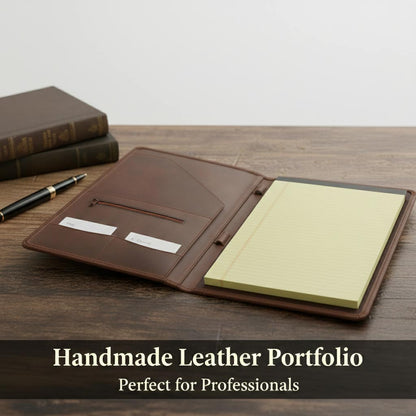 Handmade A4 Brown Leather Portfolio - Noel