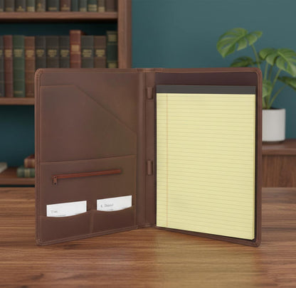 Handmade A4 Brown Leather Portfolio - Noel