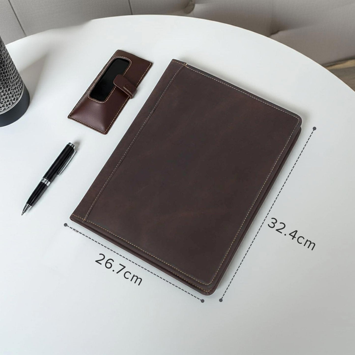 Handmade A4 Brown Leather Portfolio - Noel