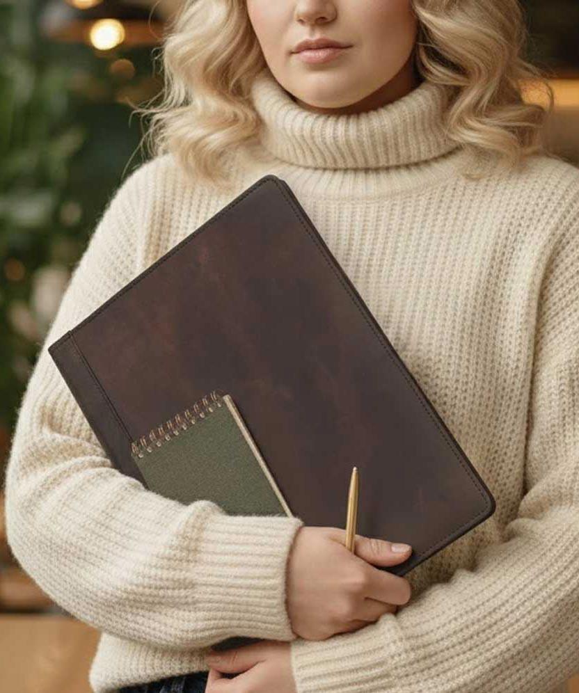 Handmade A4 Brown Leather Portfolio - Noel